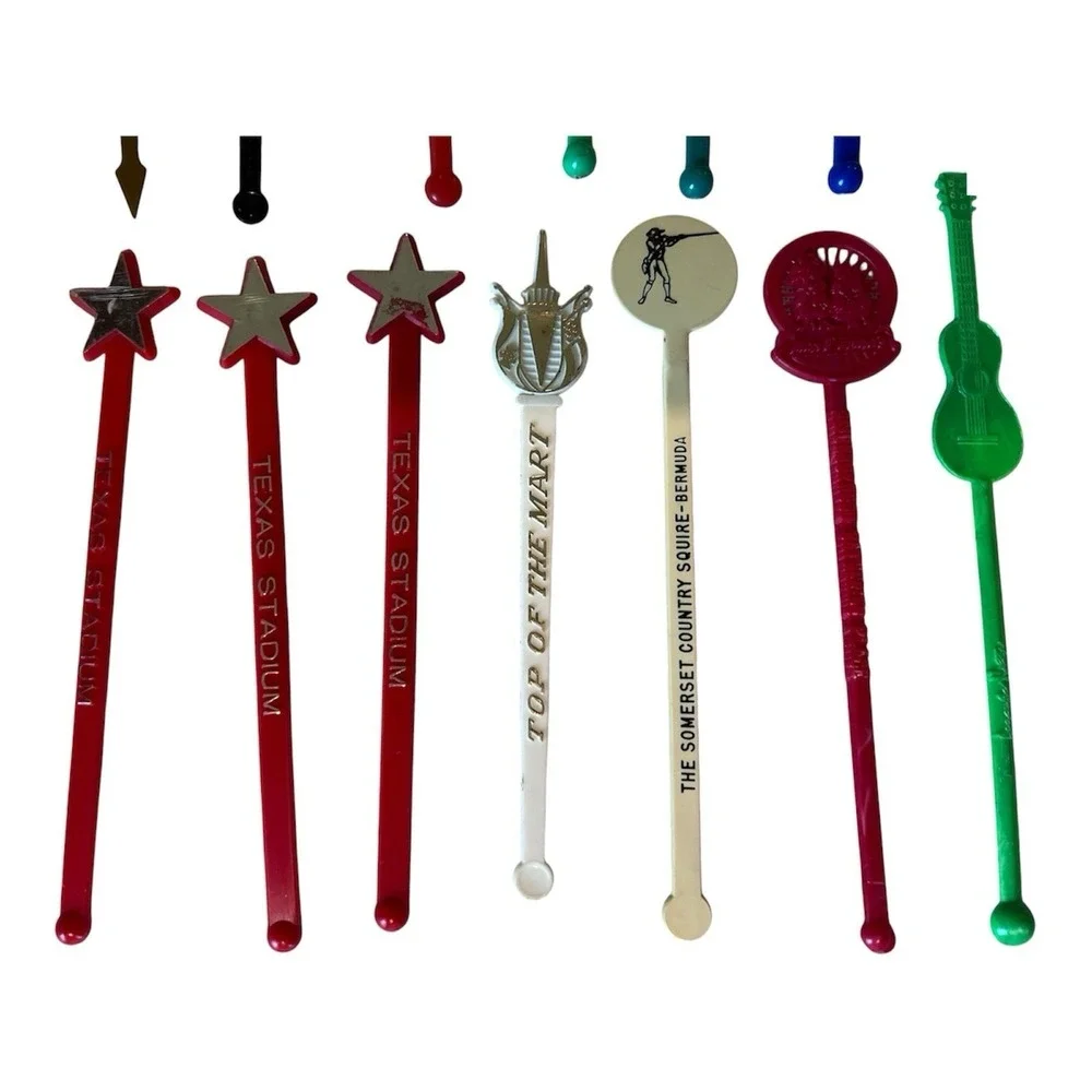 Lot Of 13 Vintage Plastic Souvenir Swizzle Sticks TX Stadium, Polo's, Cork Club